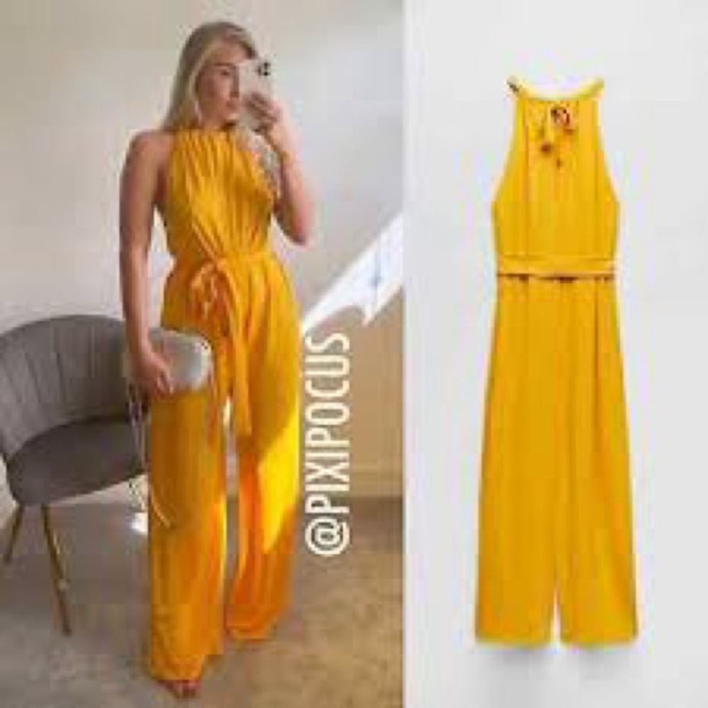 Yellow halter look wide leg jumpsuit